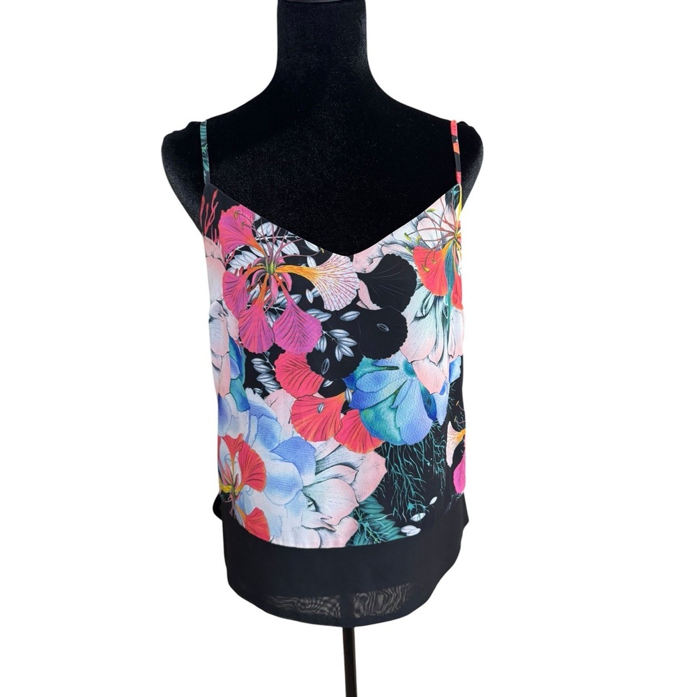 French Connection Womens Floral Camisole Top Black Pink Blue Size 4 72DOJ